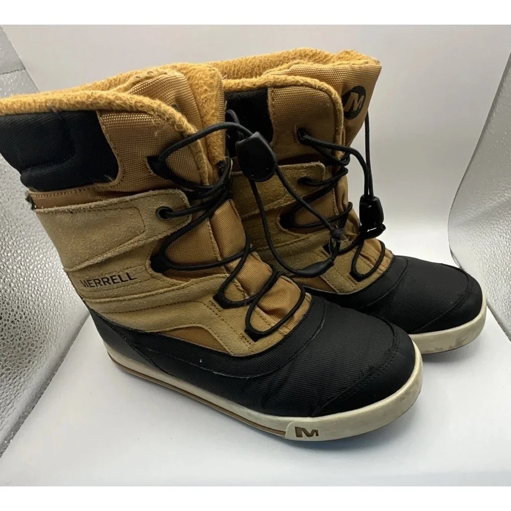 Merrell Snow Bank 2.0 WTRPF Waterproof Boots Black Tan Boys US 6M MY56187
